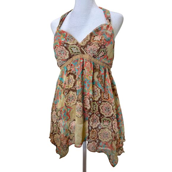 Jordache Y2K Babydoll Hanky Halter Top Crochet Juniors Size 11/13 Fairy Boho - Picture 1 of 11